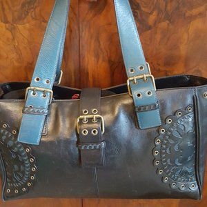 Cut-outs midnight navy and turquoise Leather